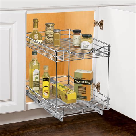 pull-out sliding steel wire cabinet organizer drawer 2 tier lowes|pull out pantry shelves.